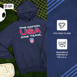 USA National Team The Victory Officially Licensed Unisex Adult US National Soccer Team One Nation One Team Slogan Hooded Sweatshirt - Navy