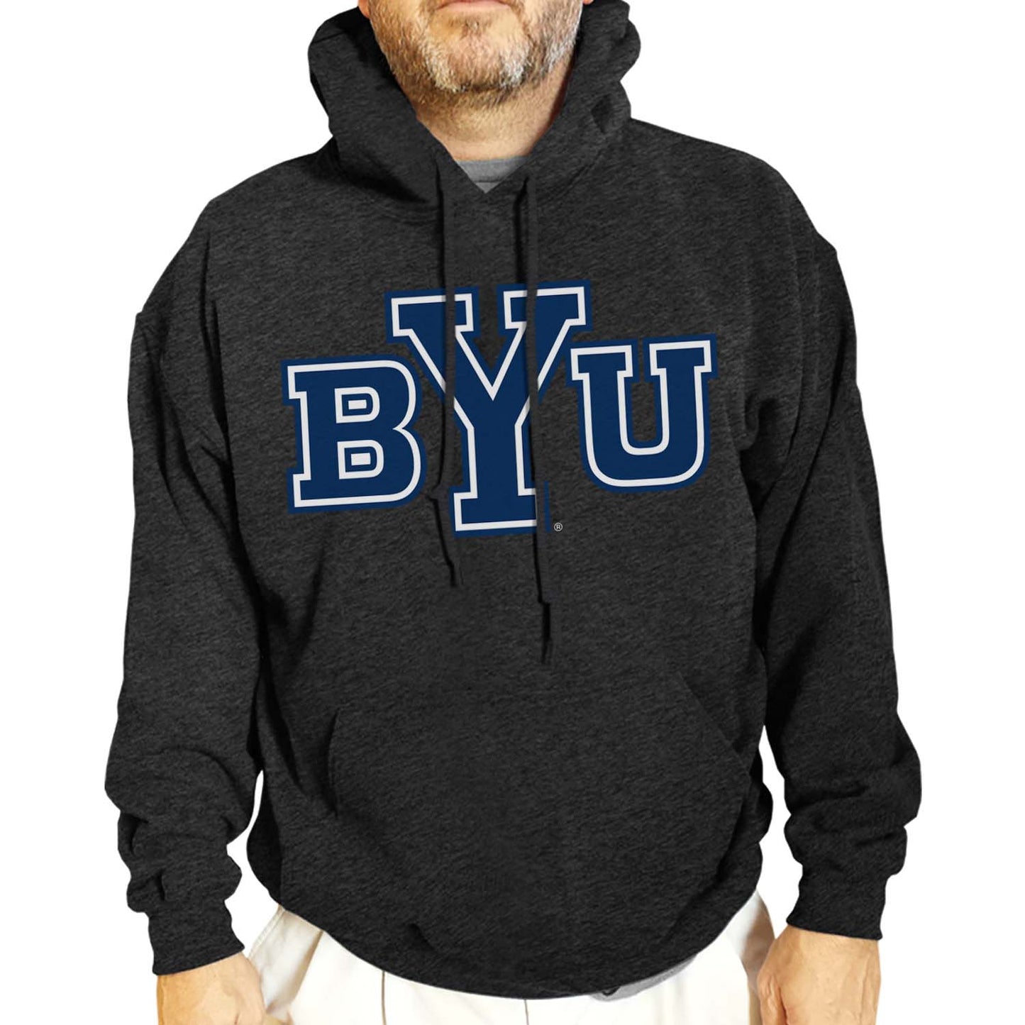 BYU Cougars NCAA Adult Cotton Blend Charcoal Hooded Sweatshirt - Charcoal