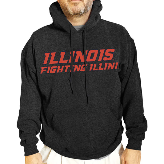 Illinois Fighting Illini NCAA Adult Cotton Blend Charcoal Hooded Sweatshirt - Charcoal