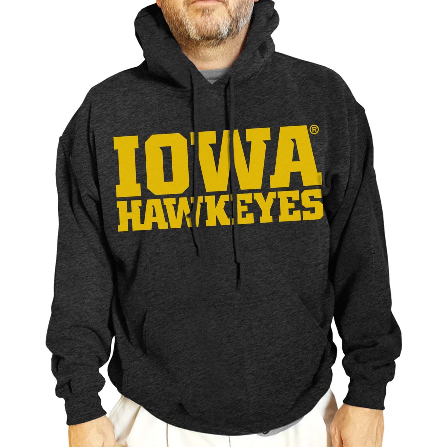 Iowa Hawkeyes NCAA Adult Cotton Blend Charcoal Hooded Sweatshirt - Charcoal