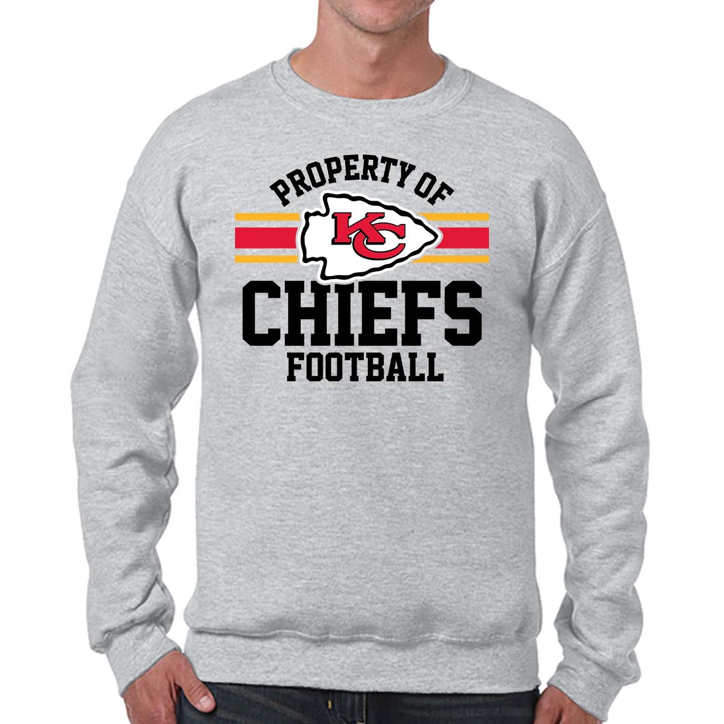 Kansas City Chiefs NFL Adult Property Of Crewneck Fleece Sweatshirt - Sport Gray