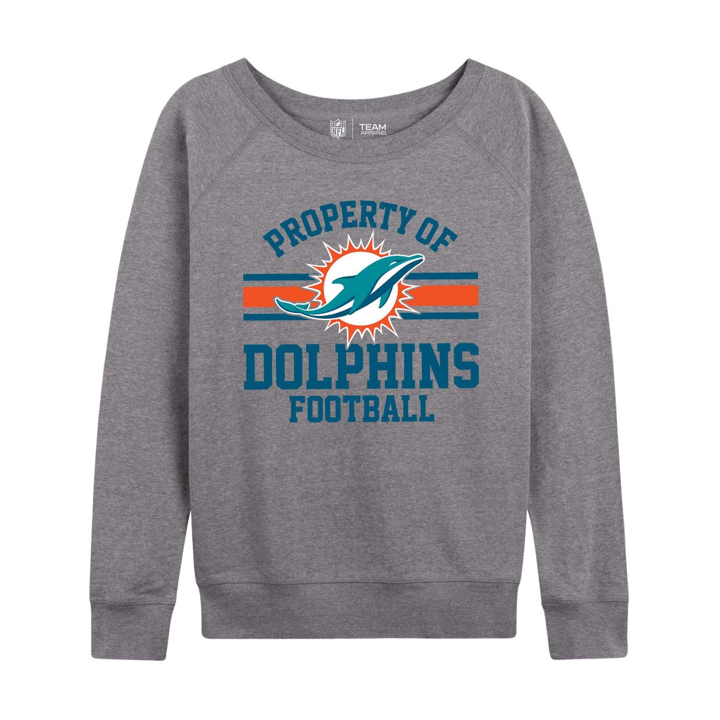 Miami Dolphins NFL Womens Plus Size Property of Lightweight Crew Neck - Sport Gray