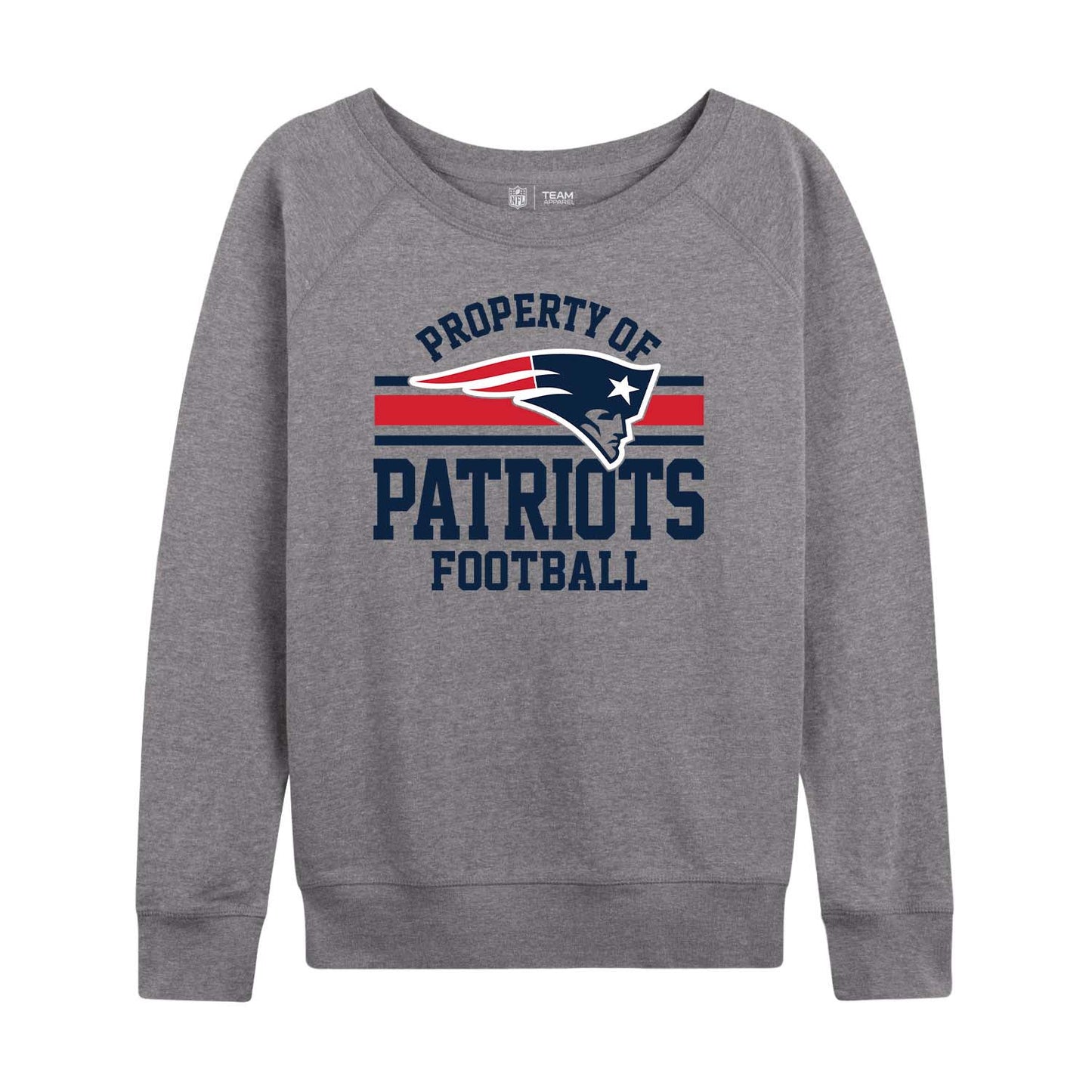 New England Patriots NFL Womens Plus Size Property of Lightweight Crew Neck - Sport Gray