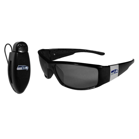 Seattle Seahawks NFL Black Chrome Sunglasses with Visor Clip Bundle - Black