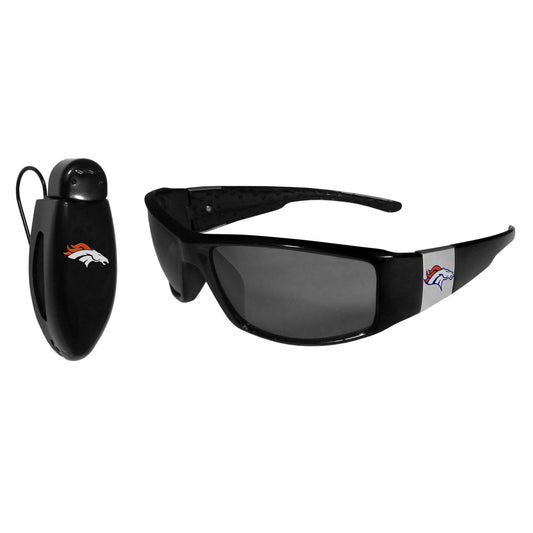 Denver Broncos NFL Black Chrome Sunglasses with Visor Clip Bundle - Black