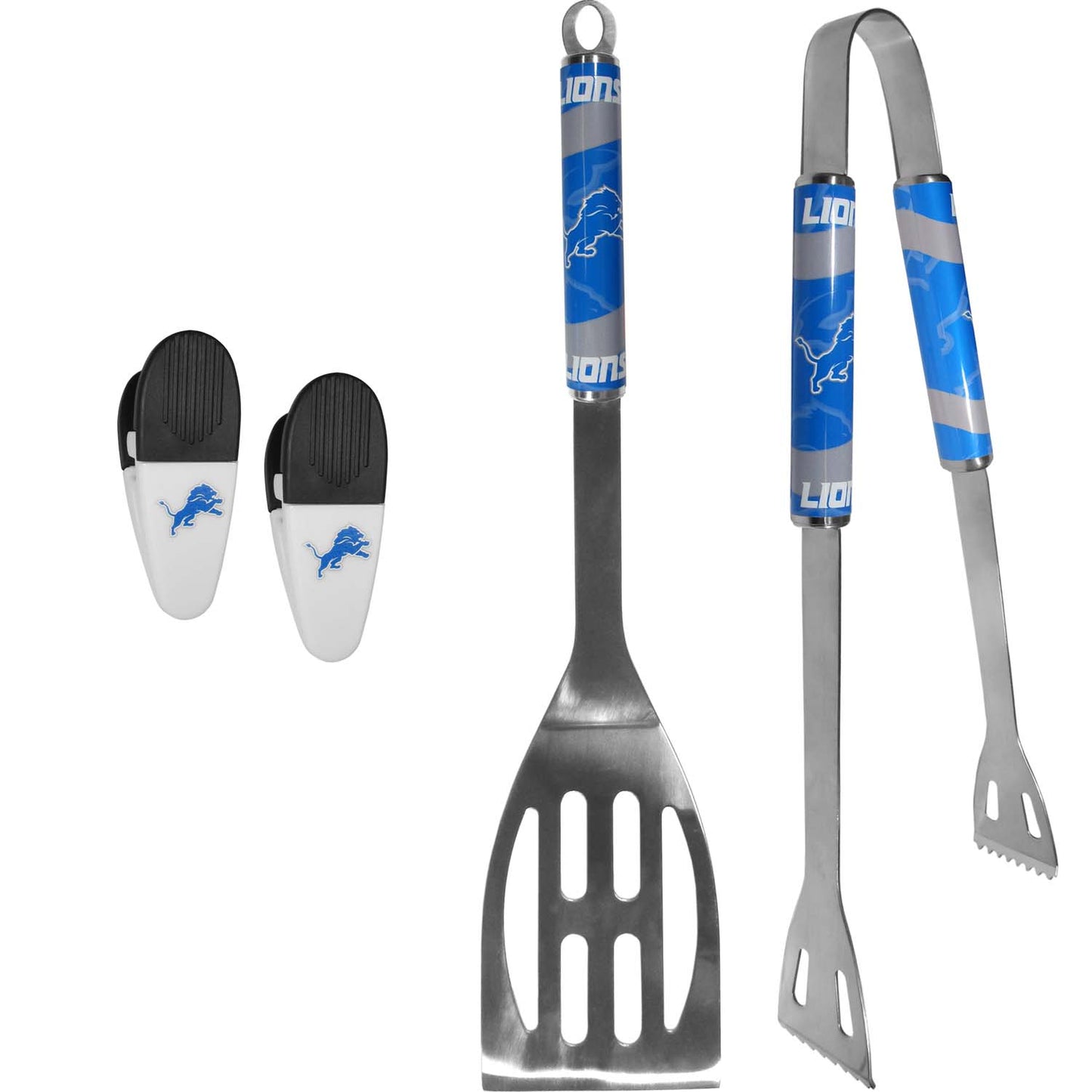 Detroit Lions NFL Two Piece Grilling Tools Set with 2 Magnet Chip Clips - Chrome