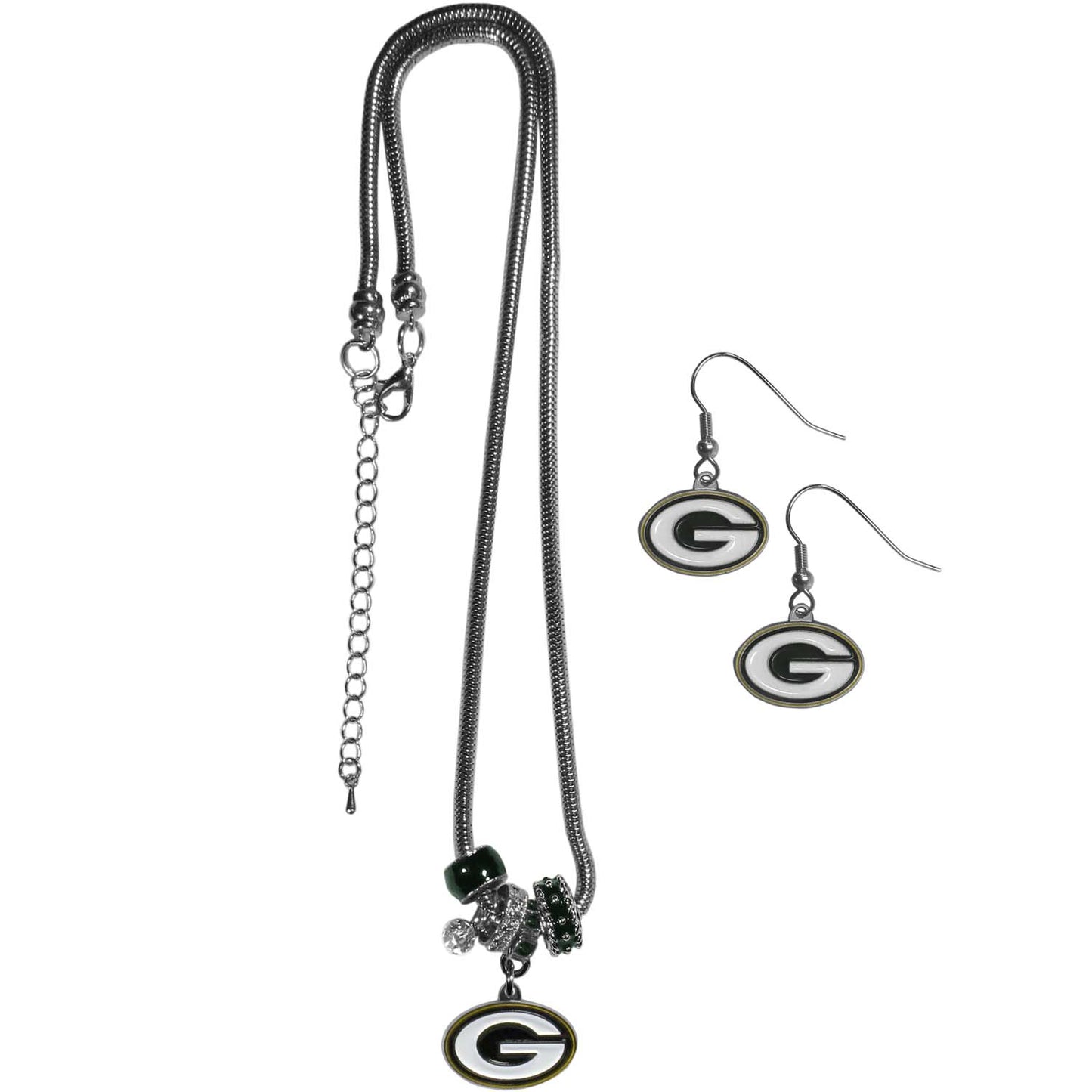 Green Bay Packers NFL Game Day Necklace and Earrings - Silver