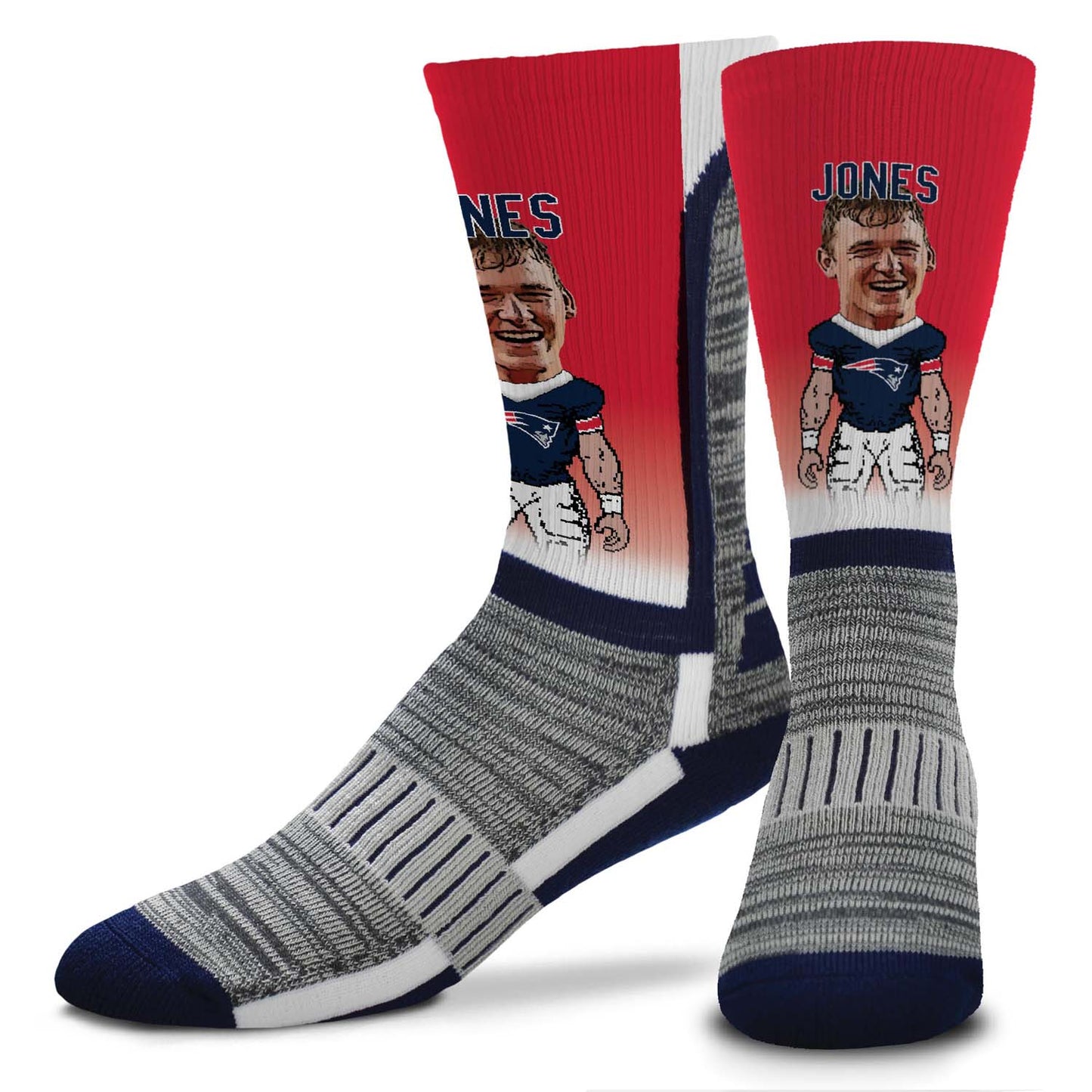 New England Patriots For Bare Feet Youth Mac Jones MVP Player V-Curve Crew Socks - Red