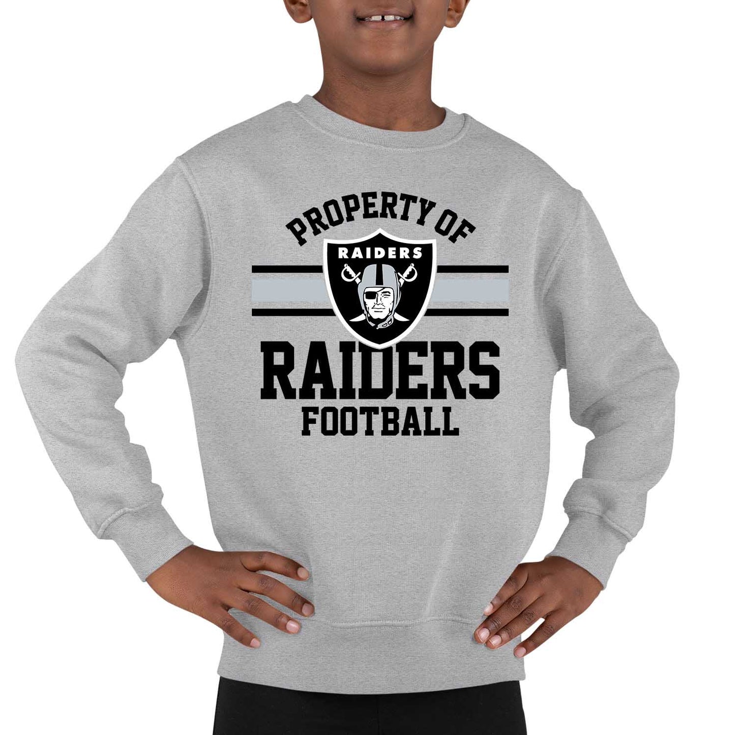 Las Vegas Raiders NFL Youth Property Of Crew Sweatshirt - Sport Gray