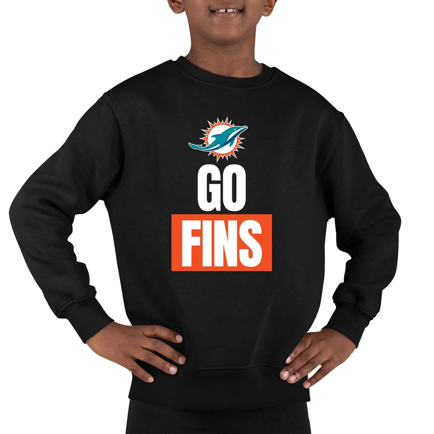 Miami Dolphins NFL Youth Team Slogan crewneck Sweatshirt - Black