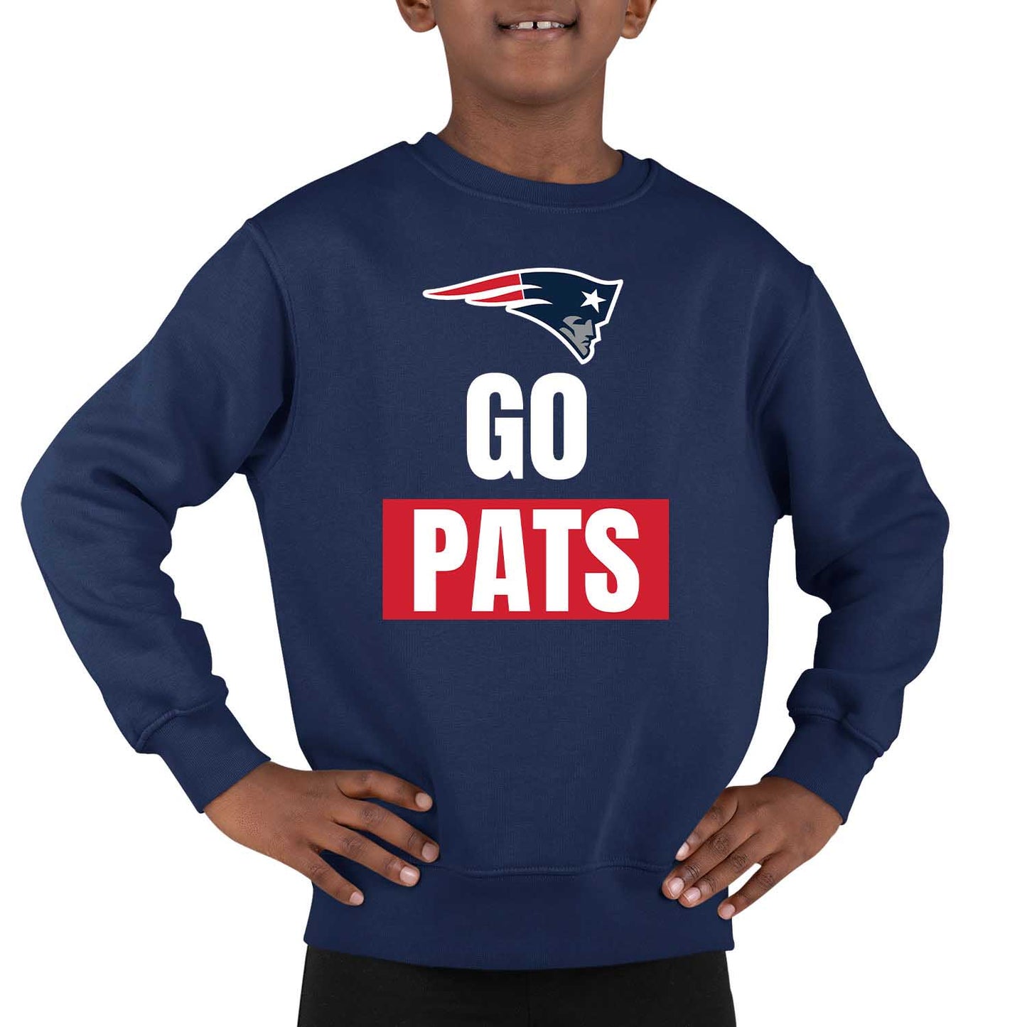 New England Patriots NFL Youth Team Slogan crewneck Sweatshirt - Navy