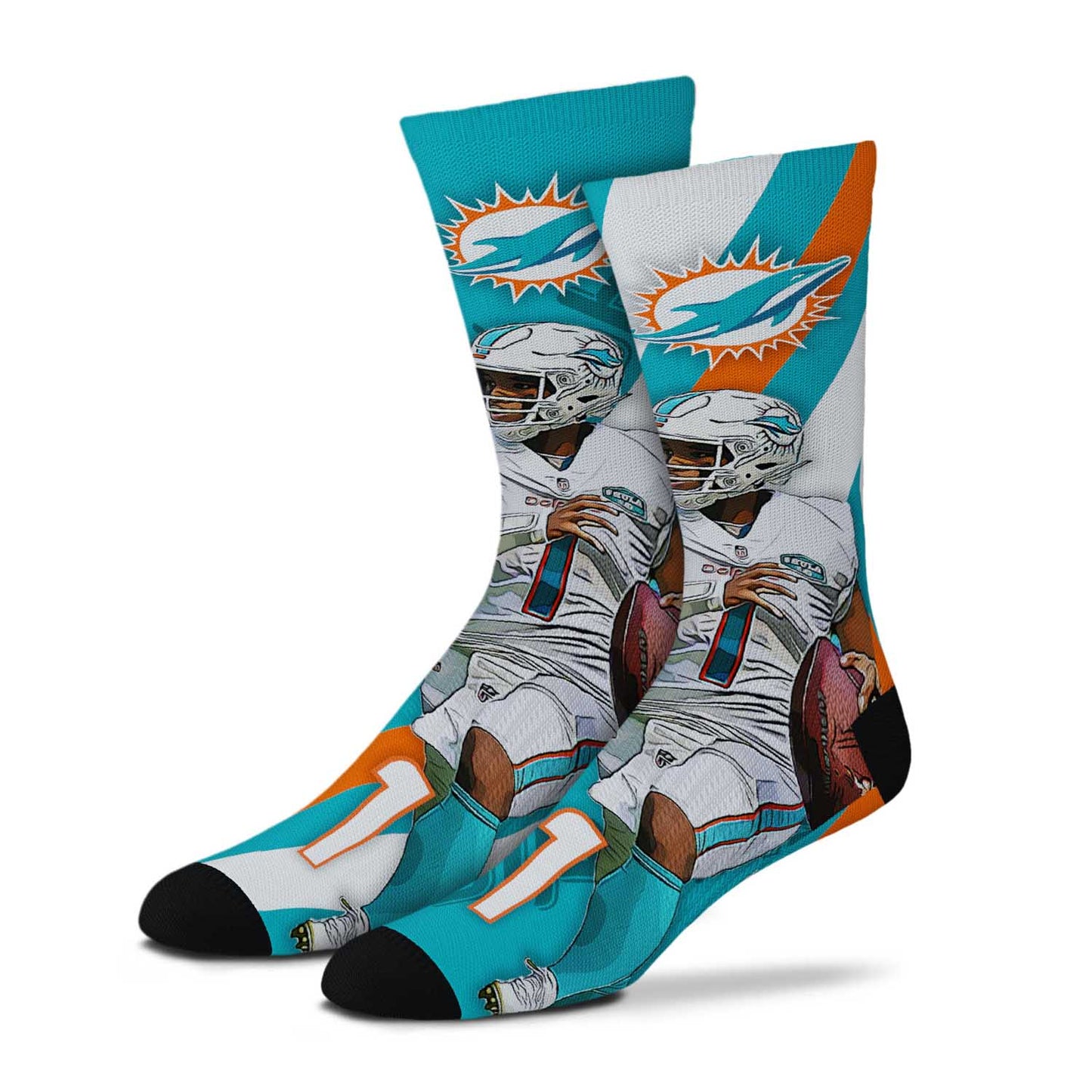 Miami Dolphins NFL Adult V Curve MVP Player Crew Socks - Teal