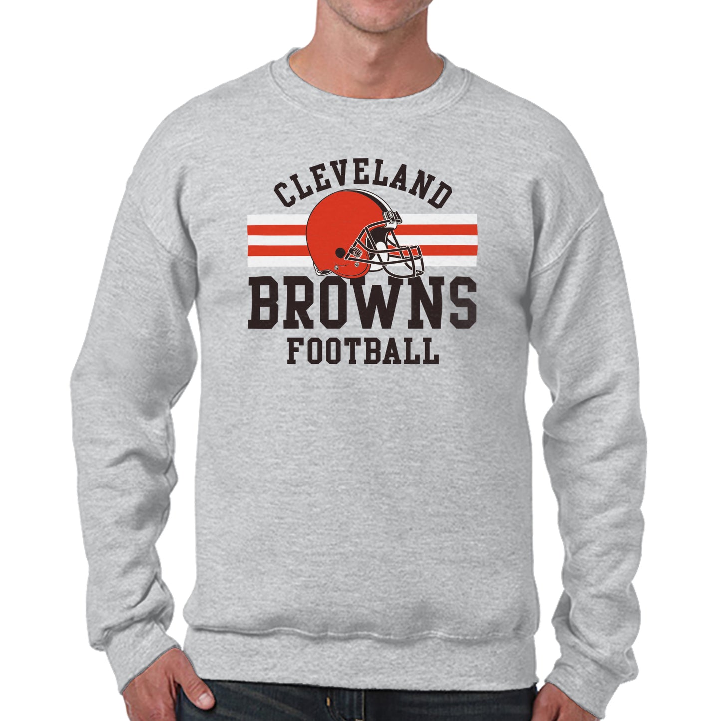 Cleveland Browns NFL Team Stripe Crew Sweatshirt - Sport Gray