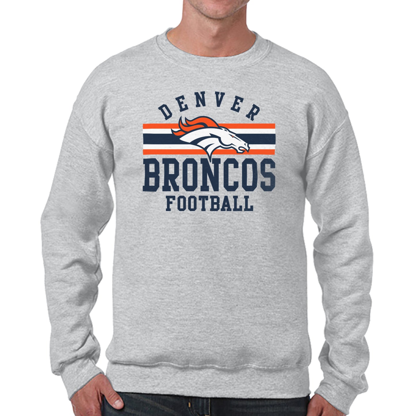 Denver Broncos NFL Team Stripe Crew Sweatshirt - Sport Gray