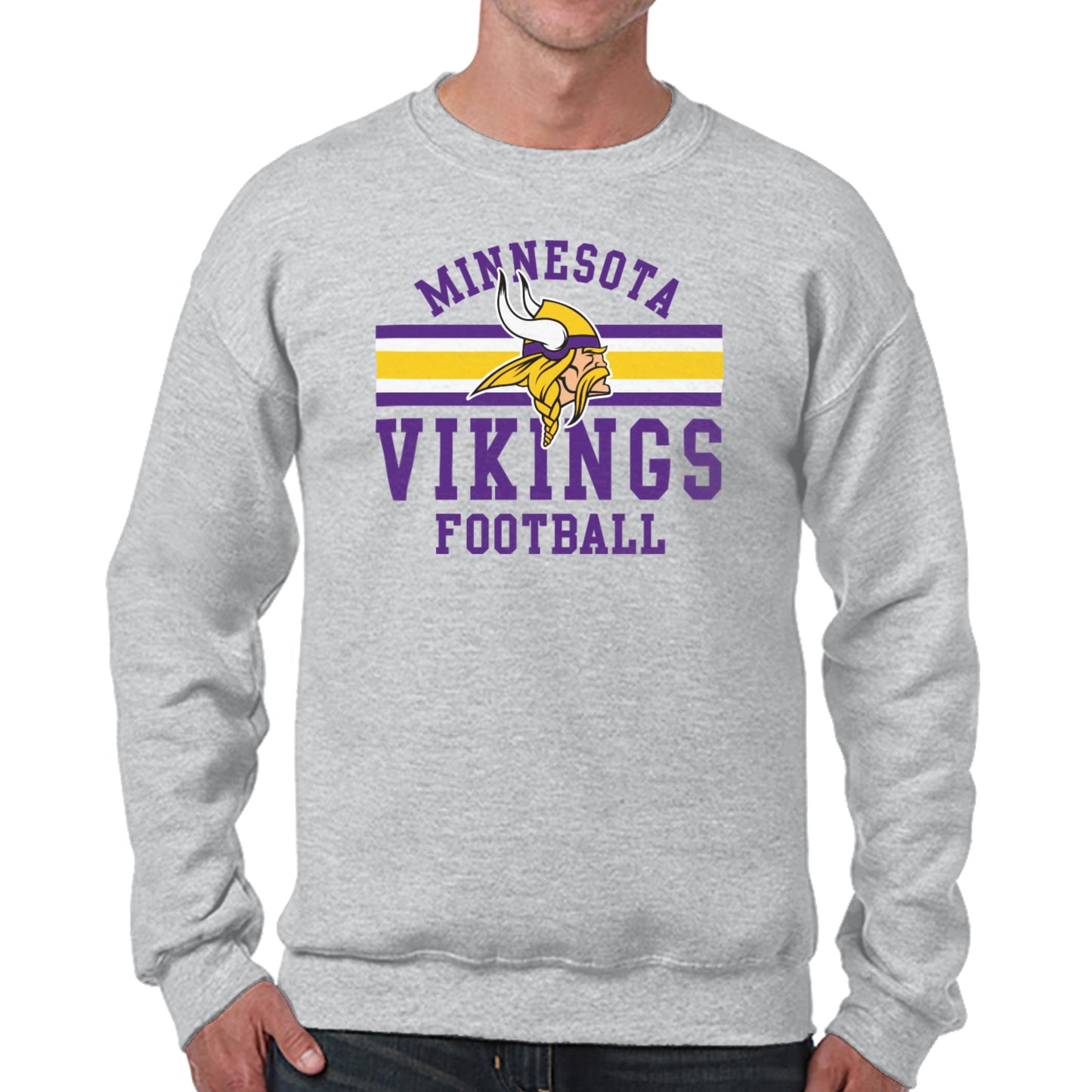 Minnesota Vikings NFL Team Stripe Crew Sweatshirt - Sport Gray