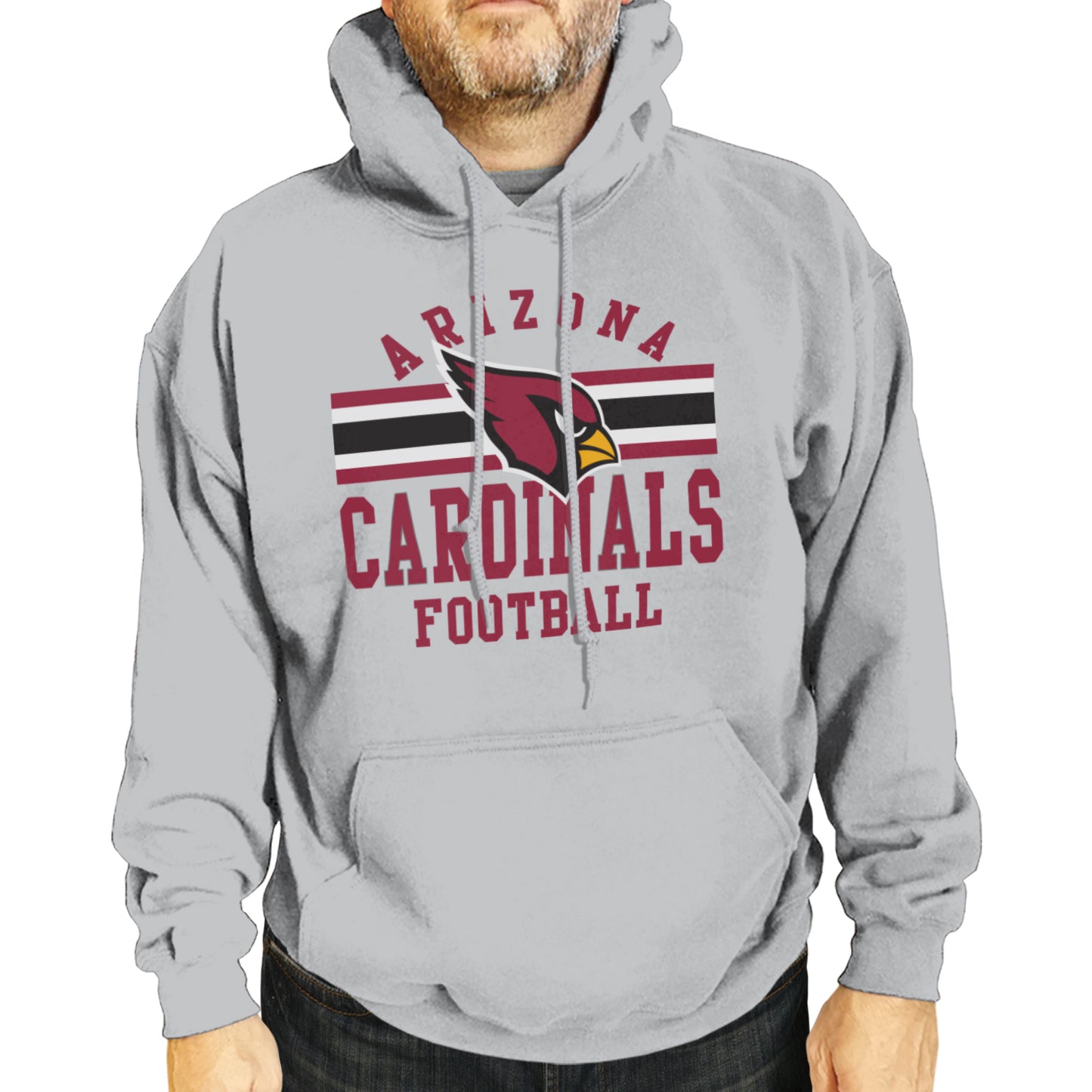 Arizona Cardinals NFL Team Stripe Hooded Sweatshirt- Soft Pullover Sports Hoodie For Men & Women - Sport Gray