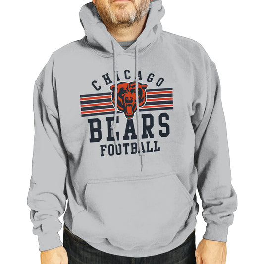 Chicago Bears NFL Team Stripe Hooded Sweatshirt- Soft Pullover Sports Hoodie For Men & Women - Sport Gray