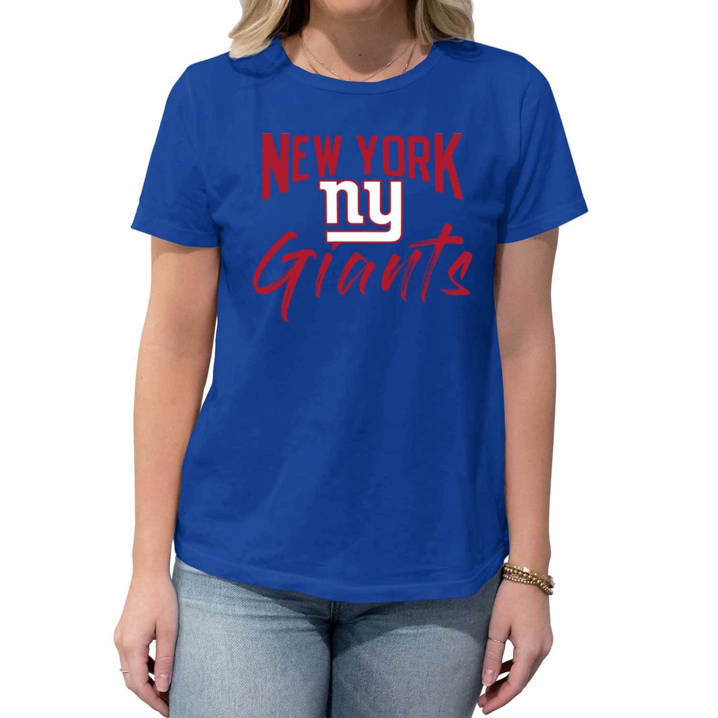 New York Giants NFL Women's Paintbrush Fitted T-Shirt - Royal