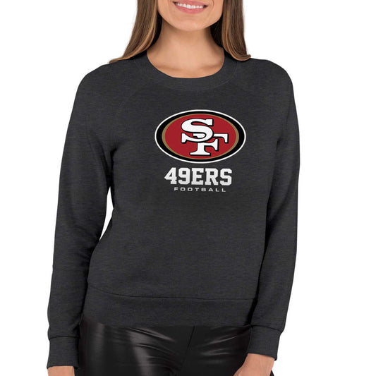 San Francisco 49ers Women's NFL Ultimate Fan Logo Slouchy Crewneck -Tagless Fleece Lightweight Pullover - Charcoal