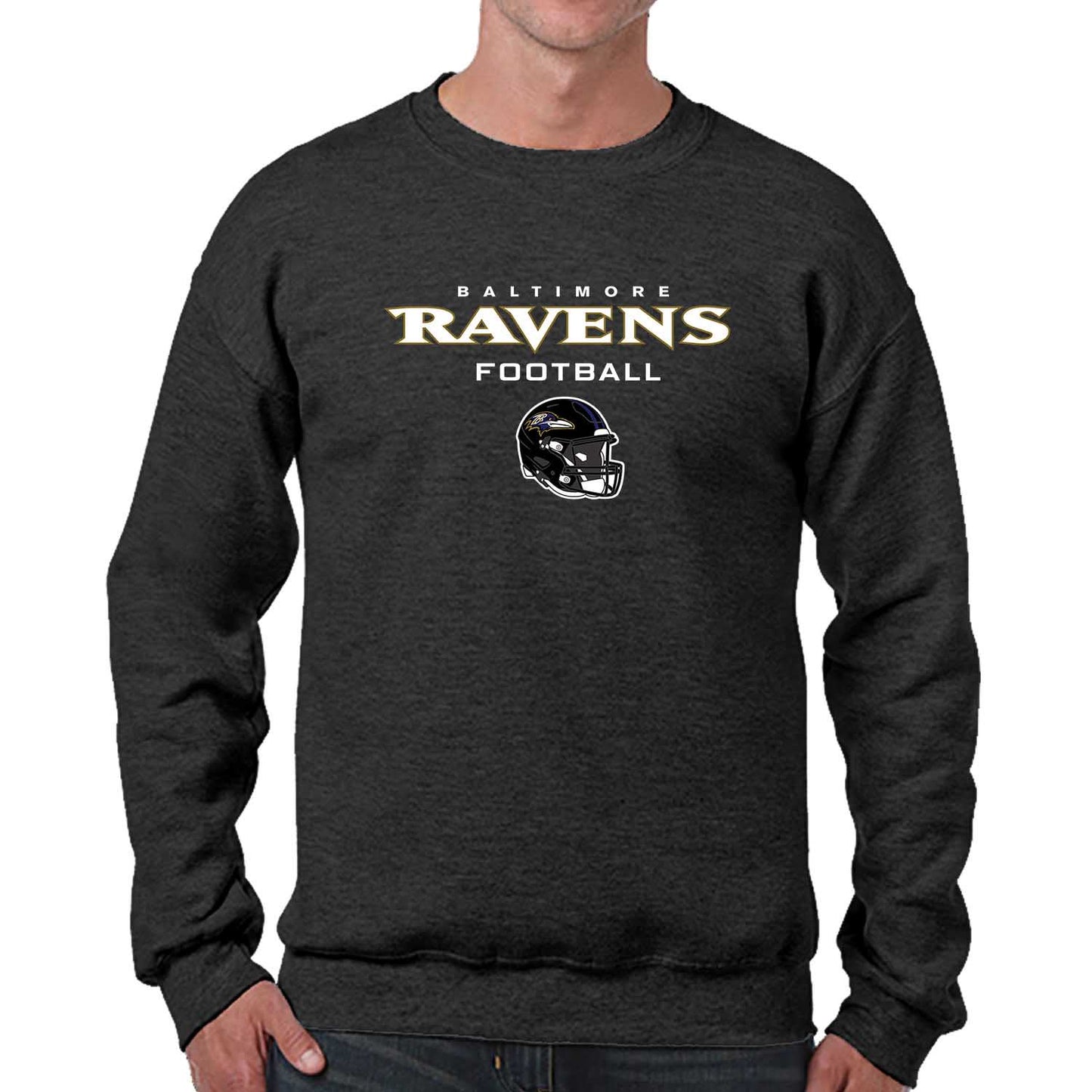 Baltimore Ravens Adult NFL Football Helmet Heather Crewneck Sweatshirt - Charcoal