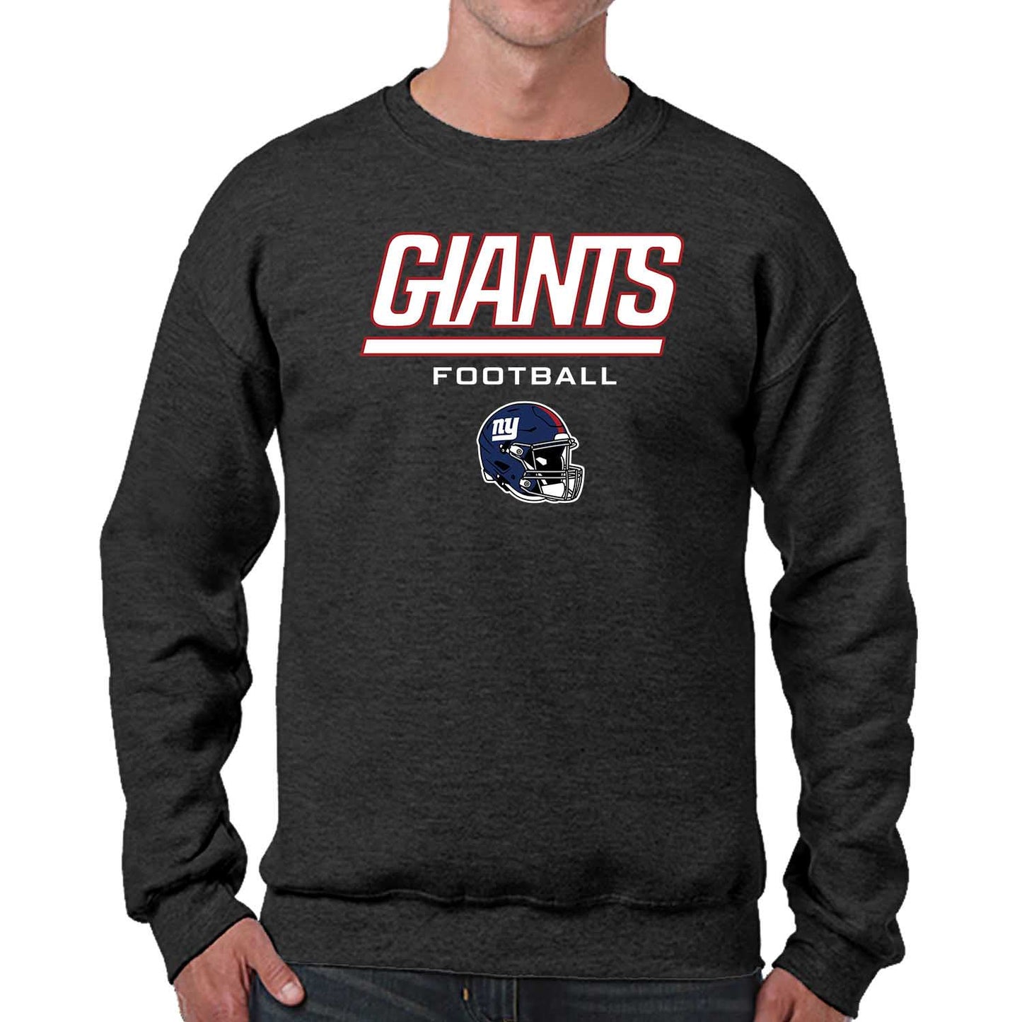 New York Giants Adult NFL Football Helmet Heather Crewneck Sweatshirt - Charcoal