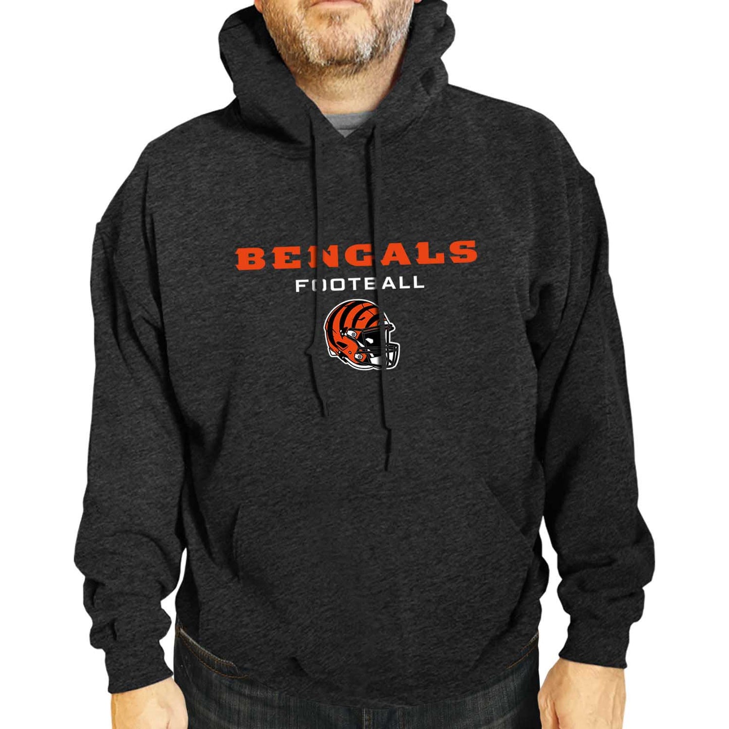 Cincinnati Bengals Adult NFL Football Helmet Heather Hooded Sweatshirt - Charcoal