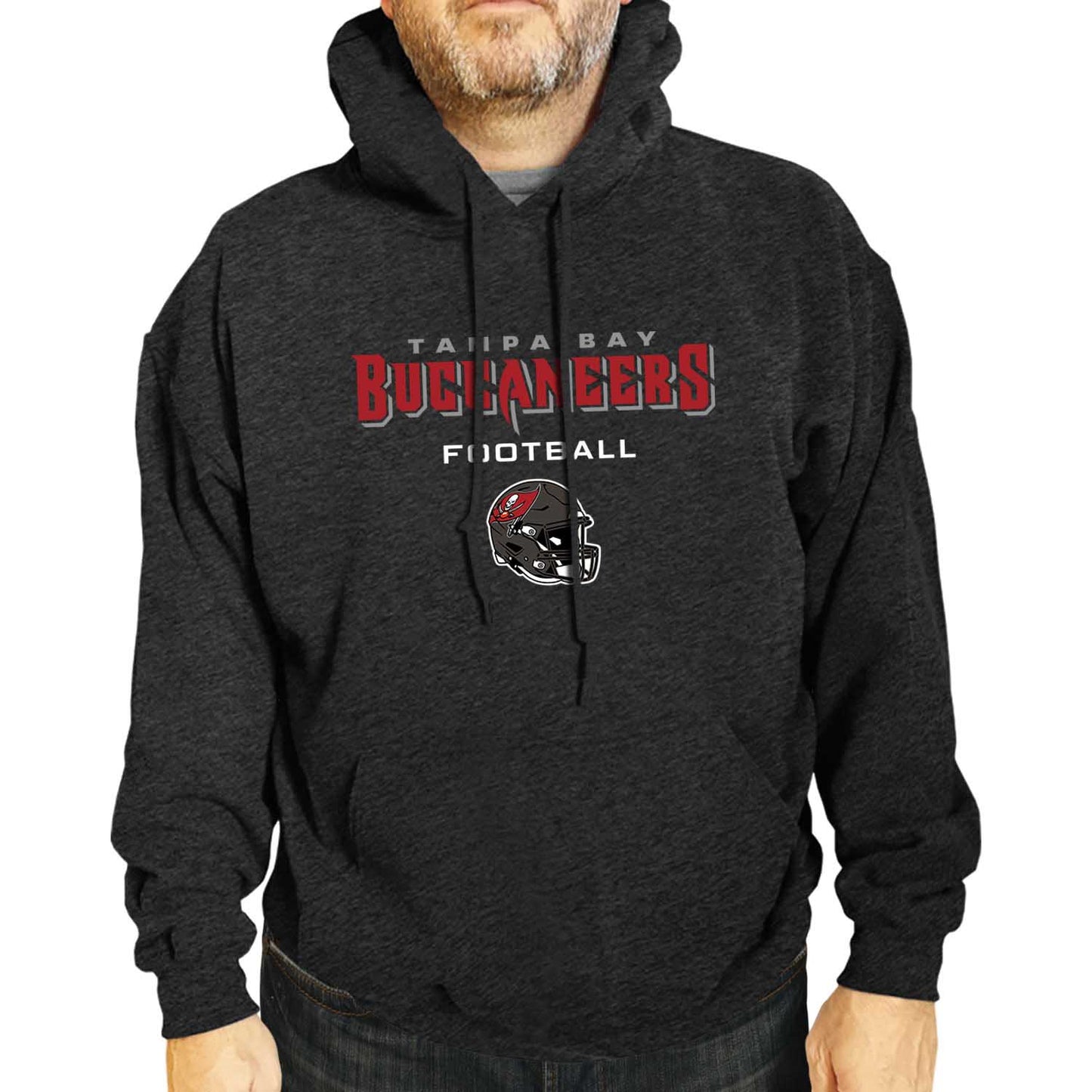 Tampa Bay Buccaneers Adult NFL Football Helmet Heather Hooded Sweatshirt - Charcoal