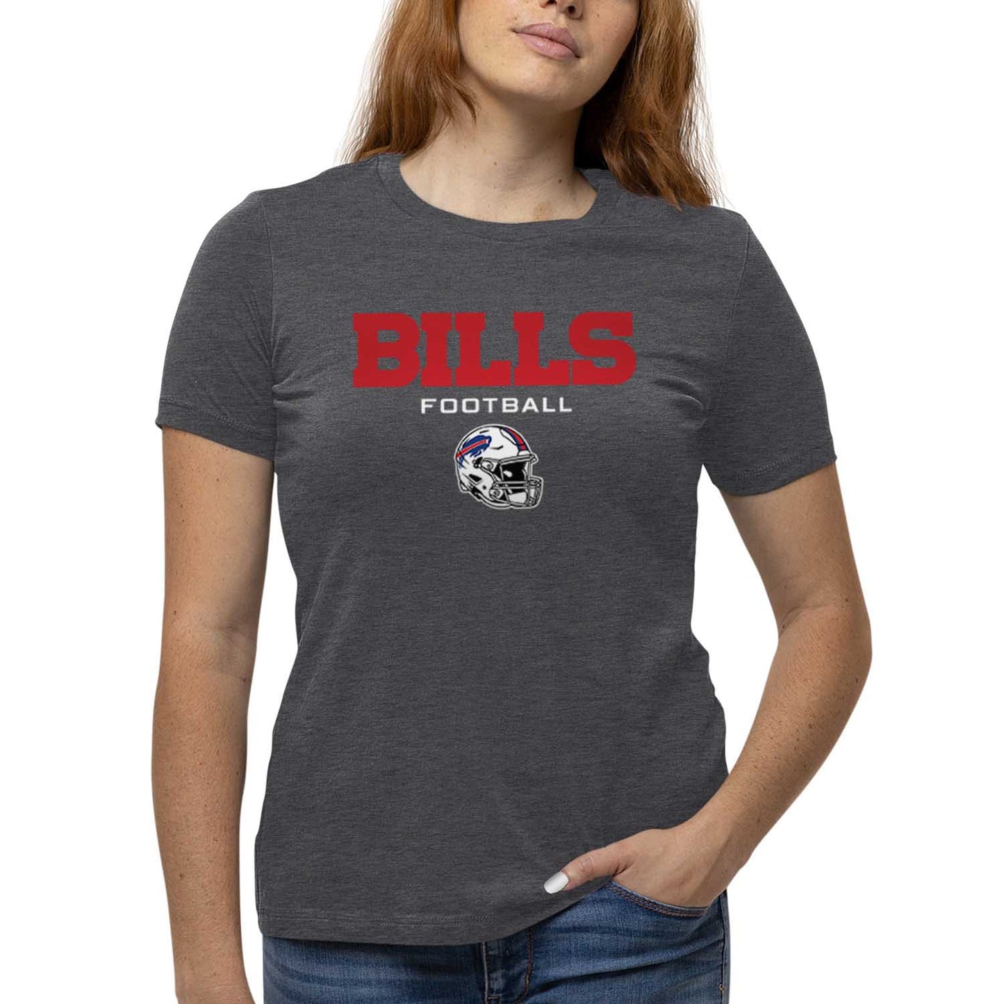 Buffalo Bills Women's NFL Football Helmet Short Sleeve Tagless T-Shirt - Charcoal