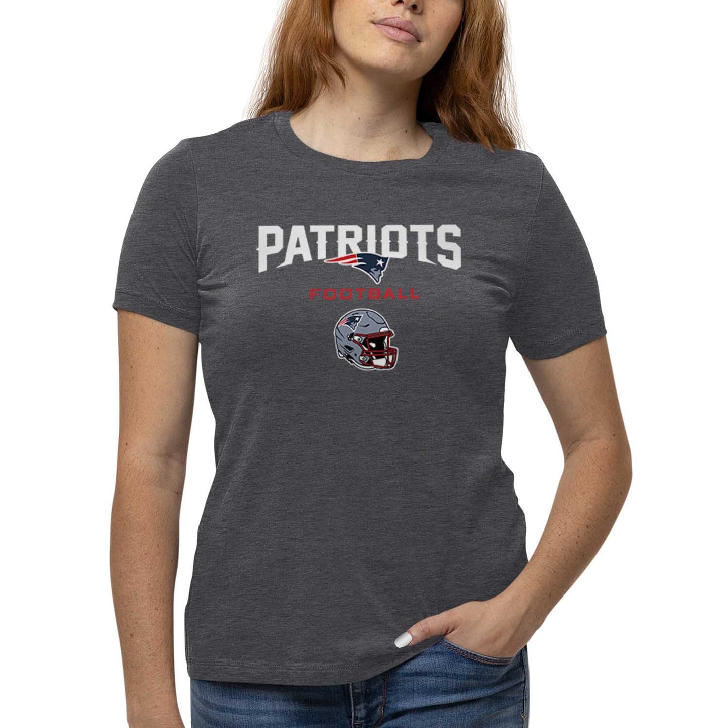 New England Patriots Women's NFL Football Helmet Short Sleeve Tagless T-Shirt - Charcoal