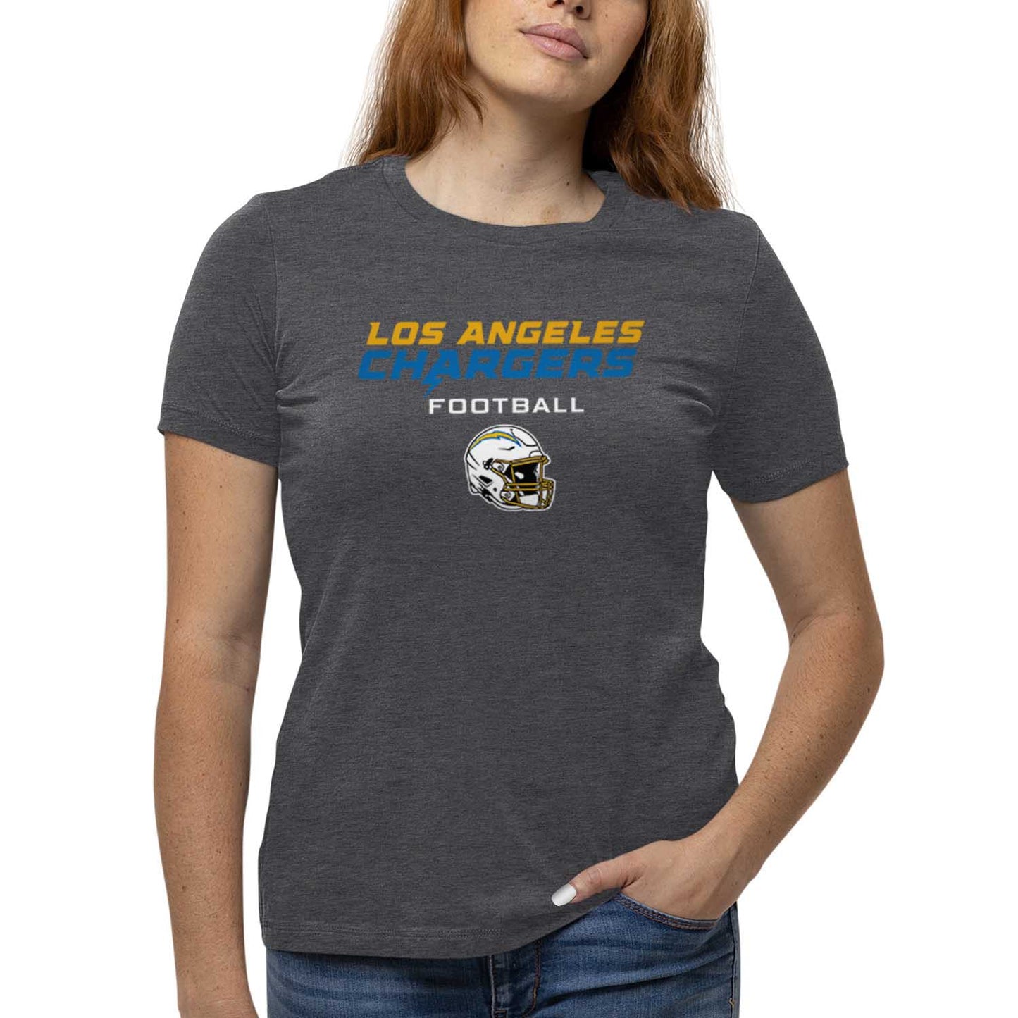 Los Angeles Chargers Women's NFL Football Helmet Short Sleeve Tagless T-Shirt - Charcoal