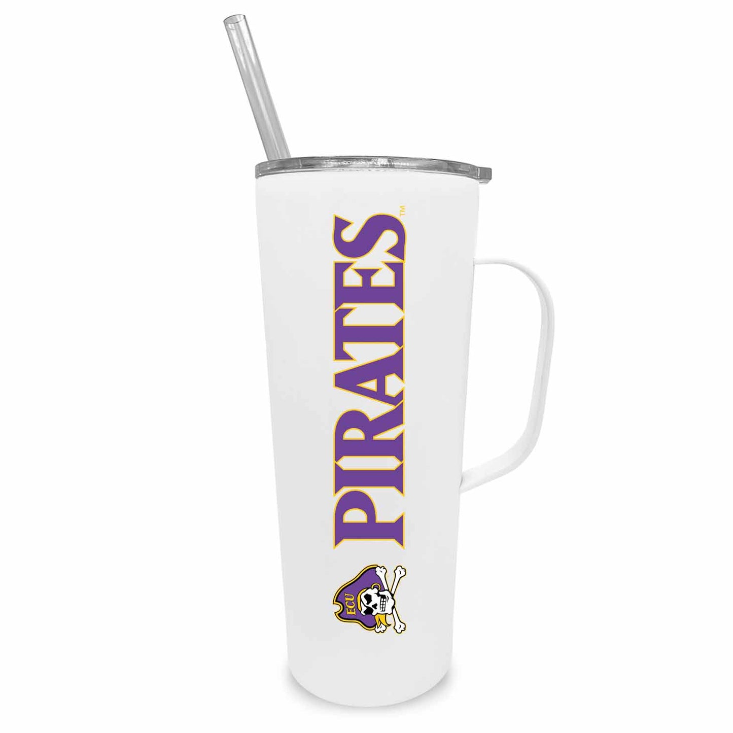 East Carolina Pirates NCAA Stainless Steel 20oz Roadie With Handle & Dual Option Lid With Straw - White