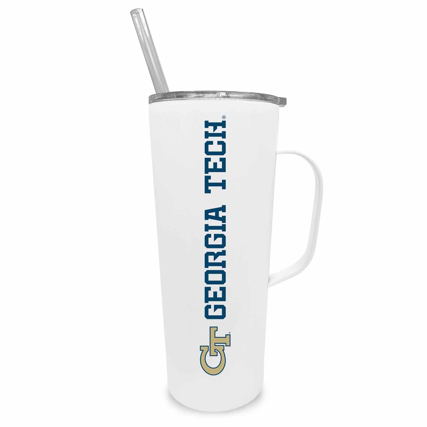 Georgia Tech Yellowjackets NCAA Stainless Steel 20oz Roadie With Handle & Dual Option Lid With Straw - White