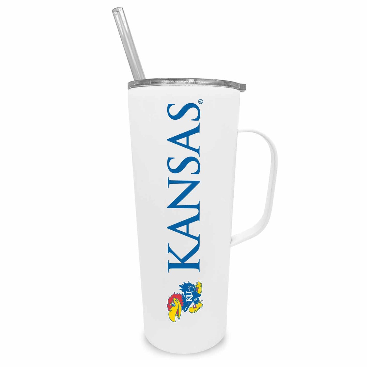 Kansas Jayhawks NCAA Stainless Steel 20oz Roadie With Handle & Dual Option Lid With Straw - White