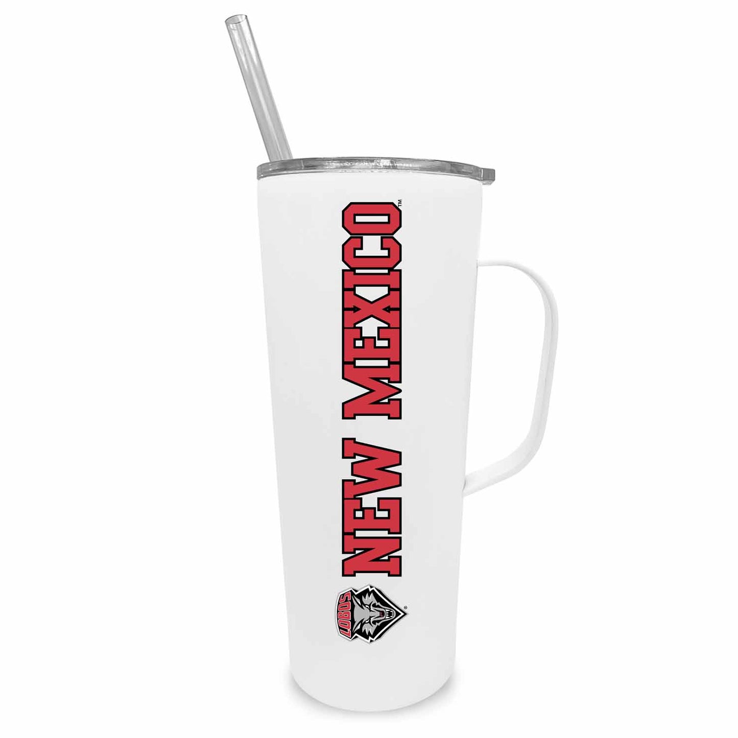 New Mexico Lobos NCAA Stainless Steel 20oz Roadie With Handle & Dual Option Lid With Straw - White