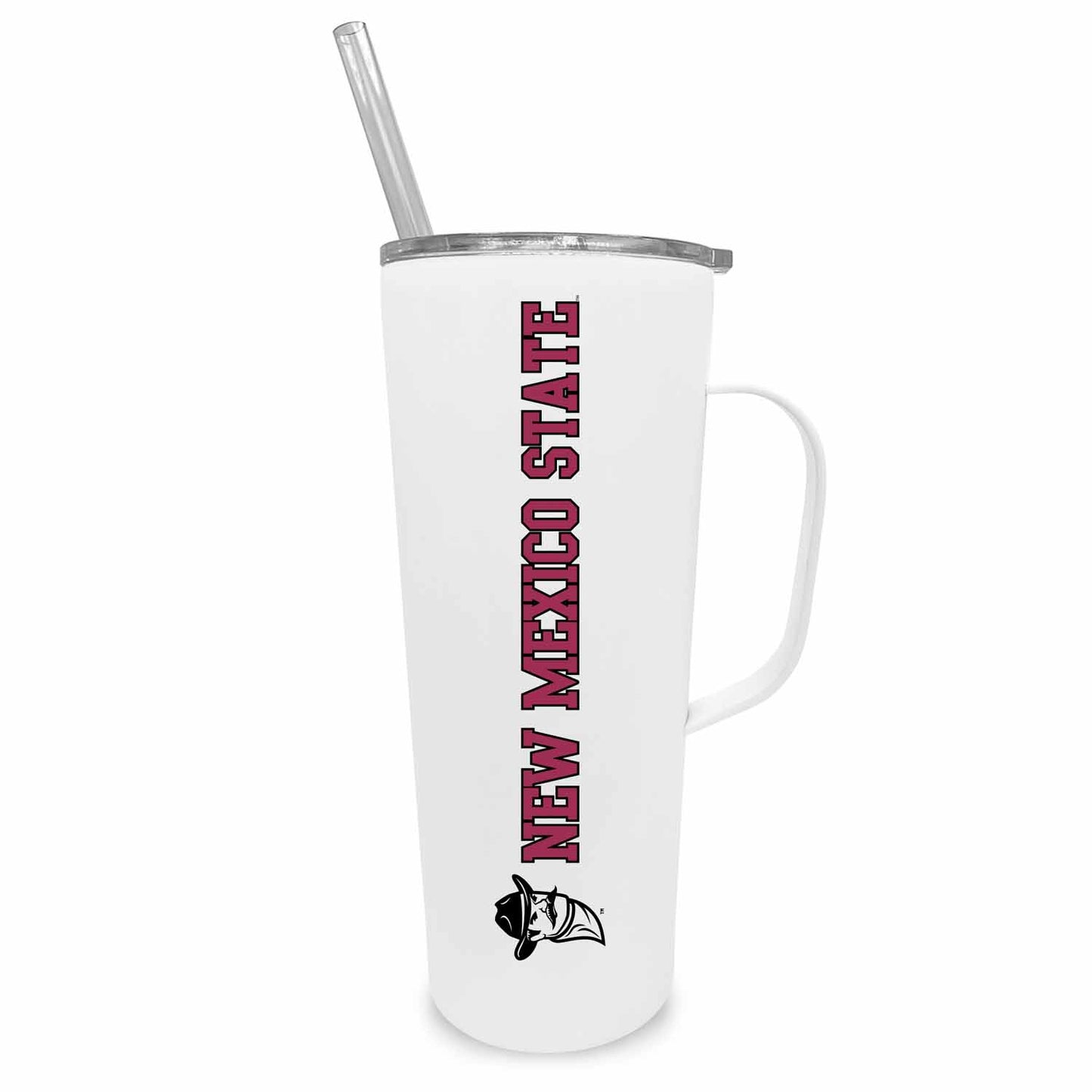 New Mexico State Aggies NCAA Stainless Steel 20oz Roadie With Handle & Dual Option Lid With Straw - White