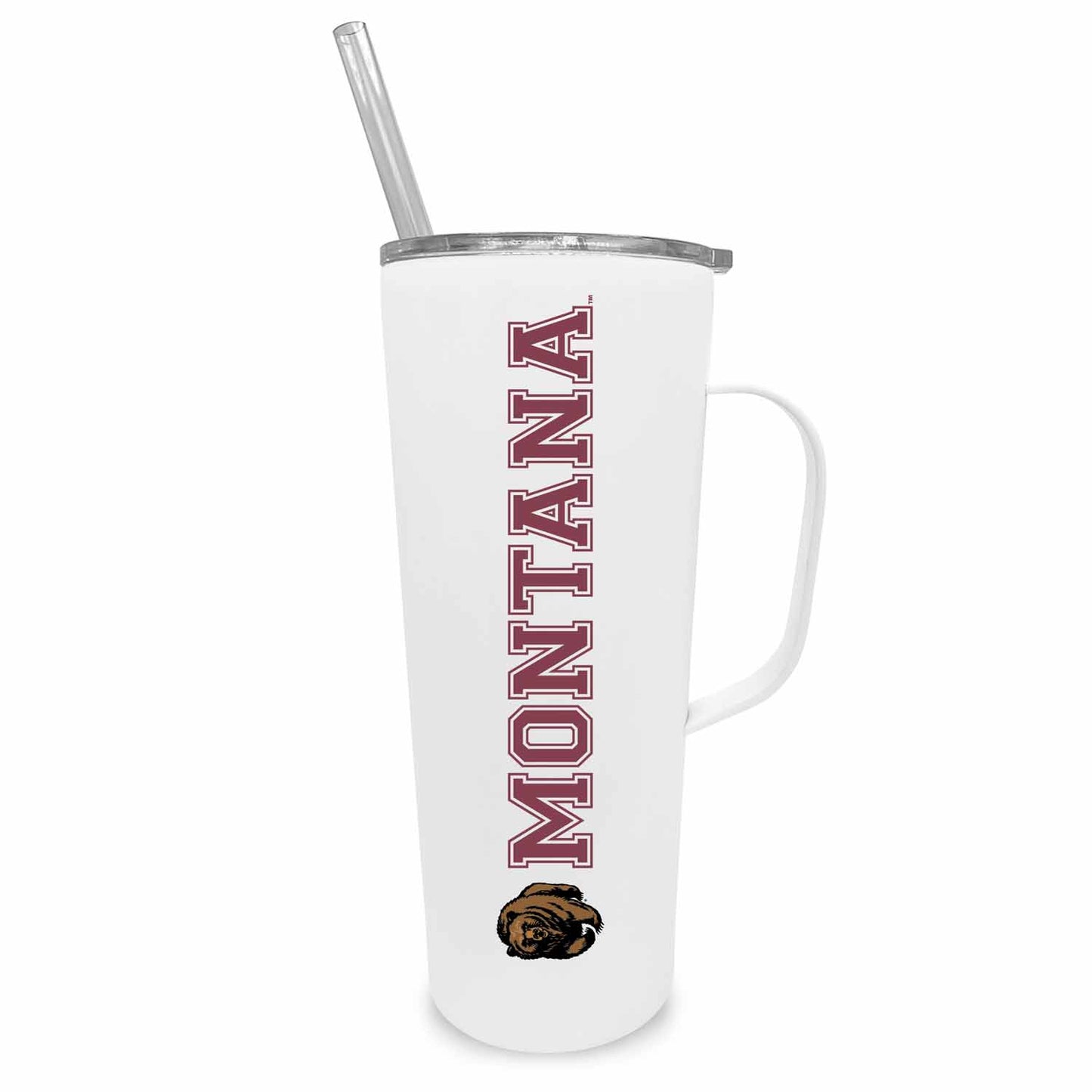 Montana Grizzlies NCAA Stainless Steel 20oz Roadie With Handle & Dual Option Lid With Straw - White