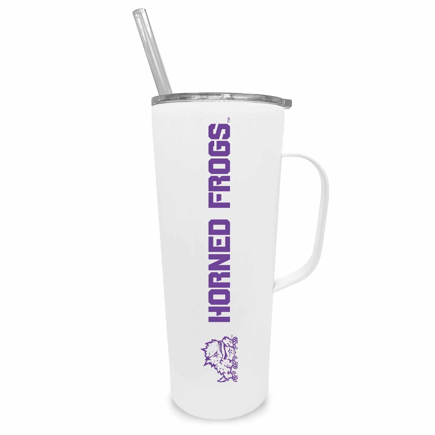 TCU Horned Frogs NCAA Stainless Steel 20oz Roadie With Handle & Dual Option Lid With Straw - White