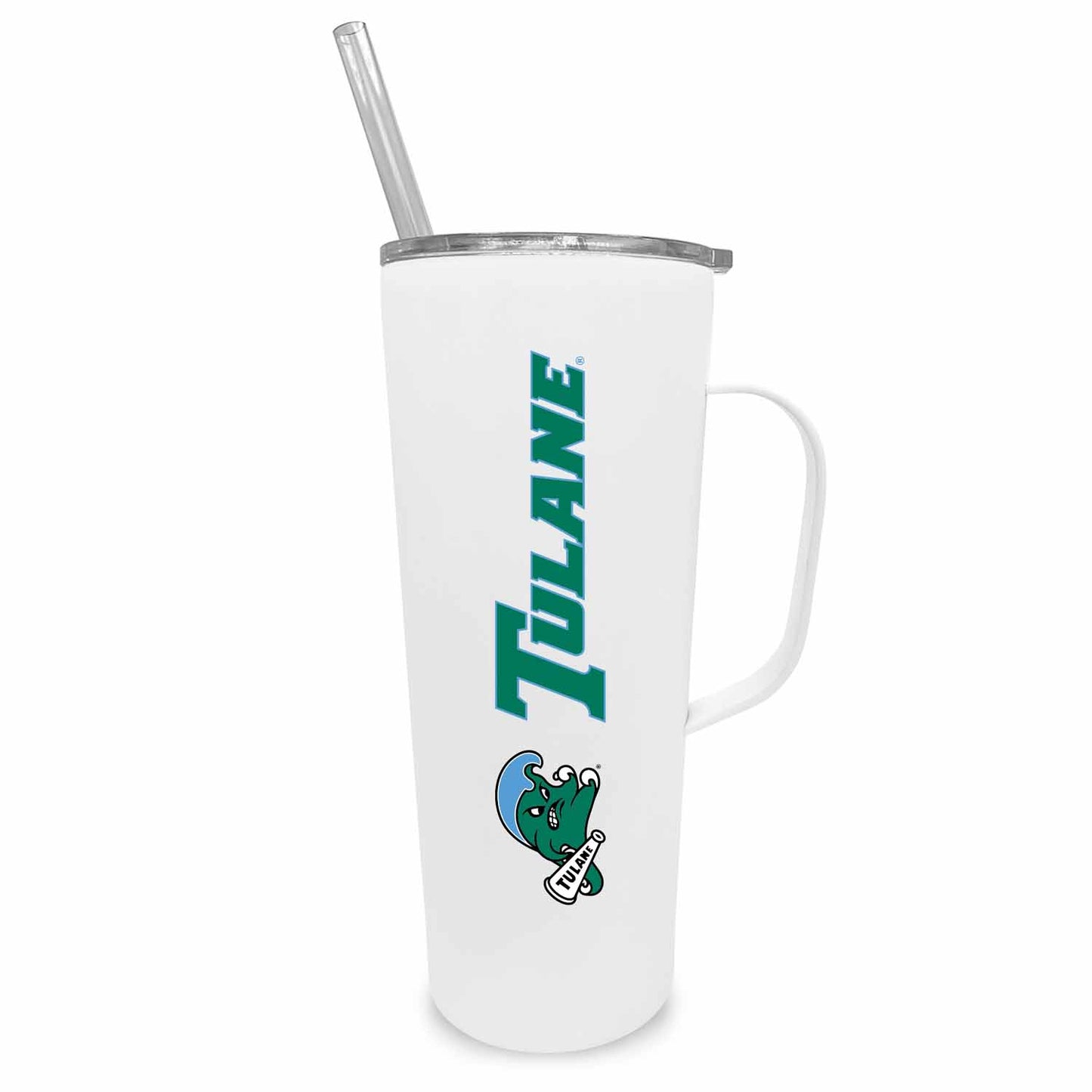 Tulane Green Wave NCAA Stainless Steel 20oz Roadie With Handle & Dual Option Lid With Straw - White