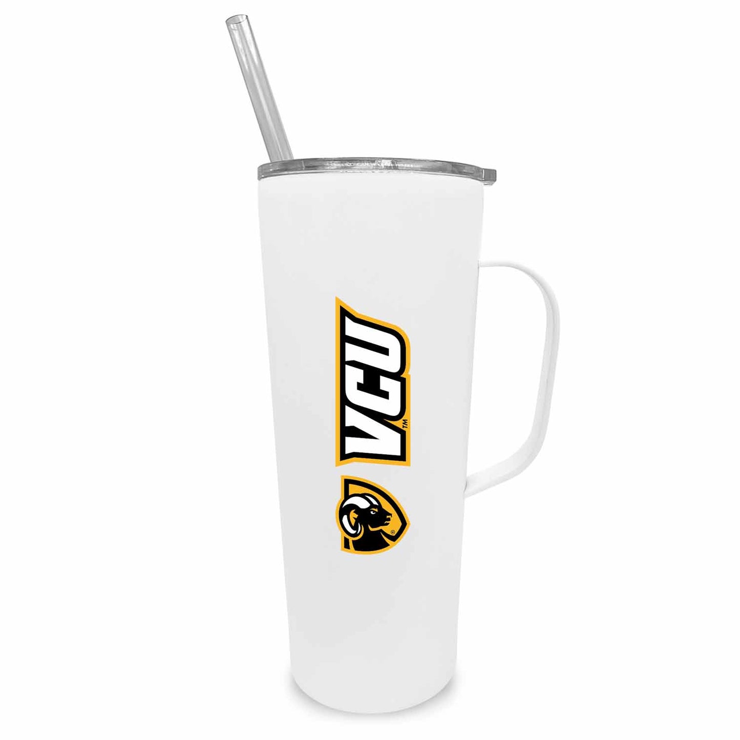 VCU Rams NCAA Stainless Steel 20oz Roadie With Handle & Dual Option Lid With Straw - White