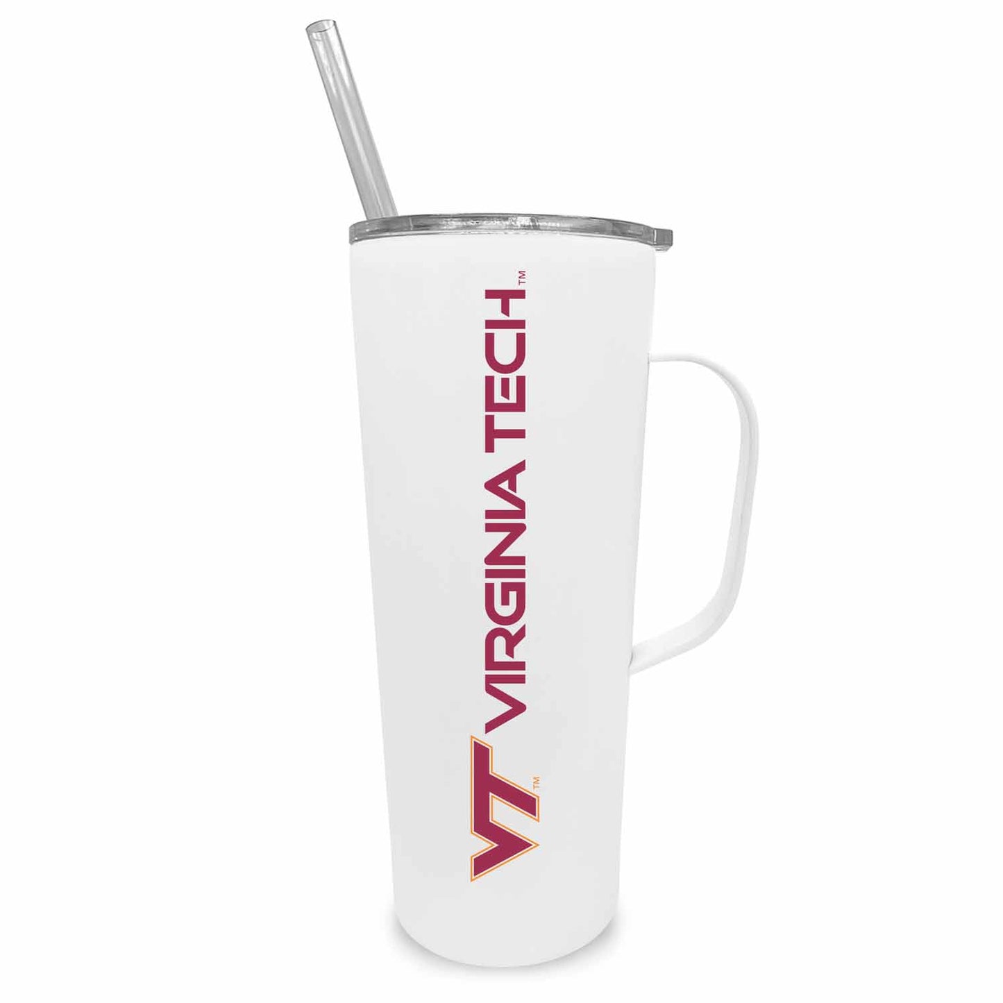 Virginia Tech Hokies NCAA Stainless Steel 20oz Roadie With Handle & Dual Option Lid With Straw - White