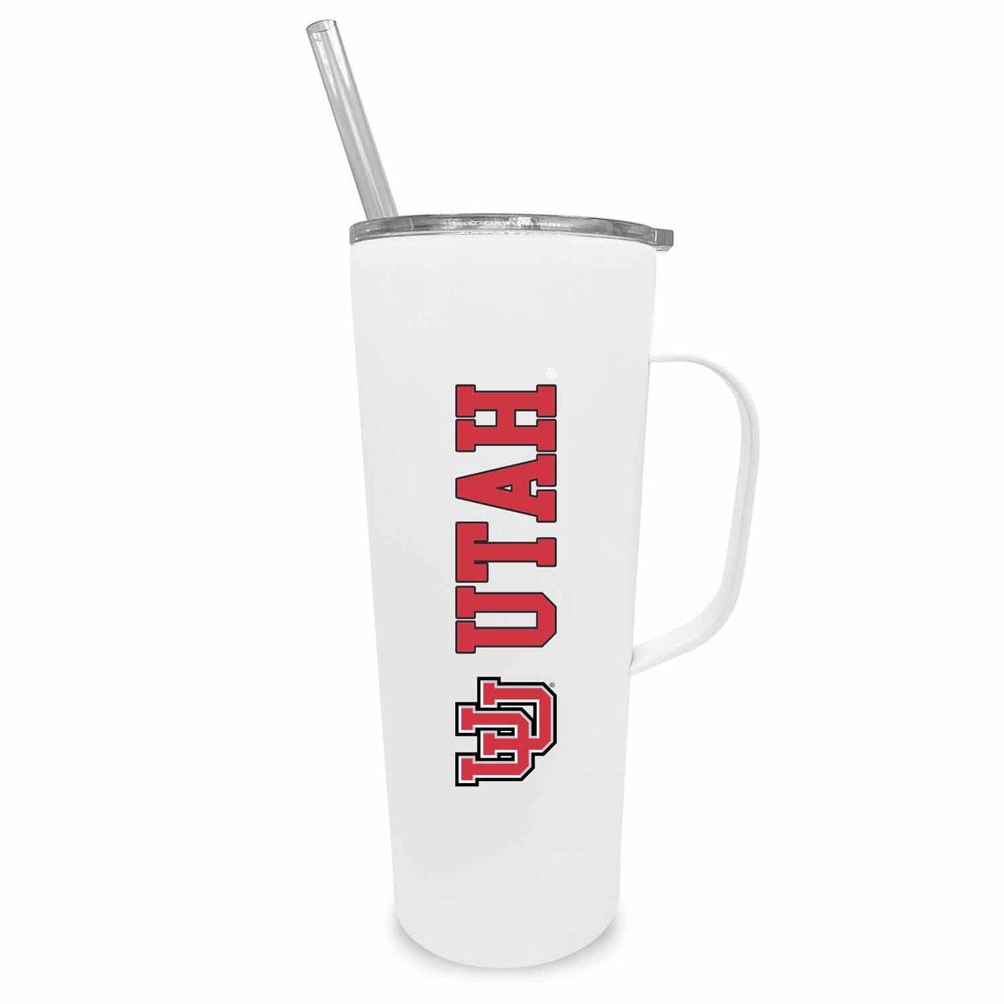 Utah Utes NCAA Stainless Steel 20oz Roadie With Handle & Dual Option Lid With Straw - White