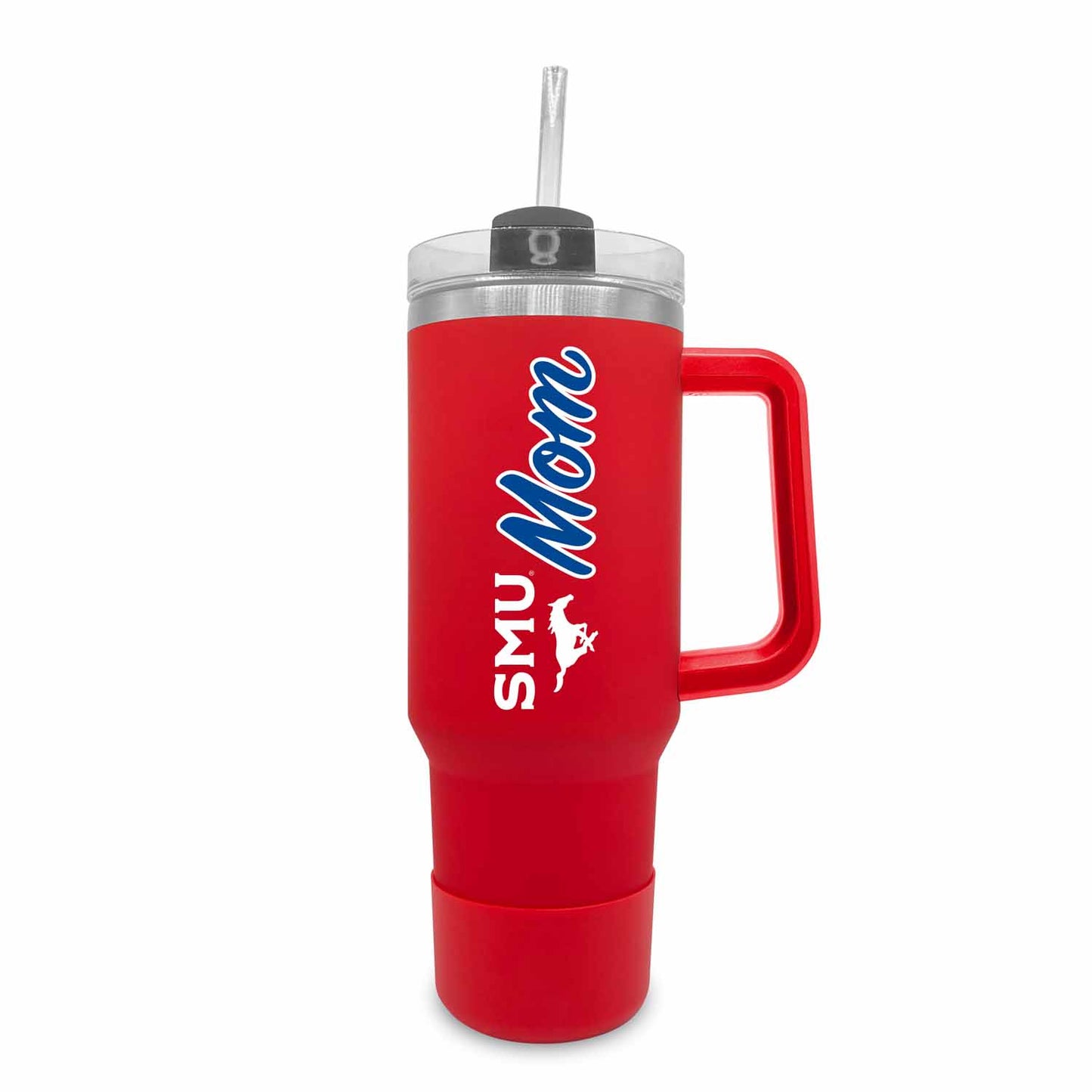 SMU Mustangs Collegiate 40oz Stainless Steel Travel Tumbler with Handle for Mom - Red