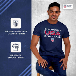 USA National Team The Victory Officially Licensed Unisex Adult US National Soccer Team One Nation One Team Slogan Short Sleeve T-Shirt - Navy