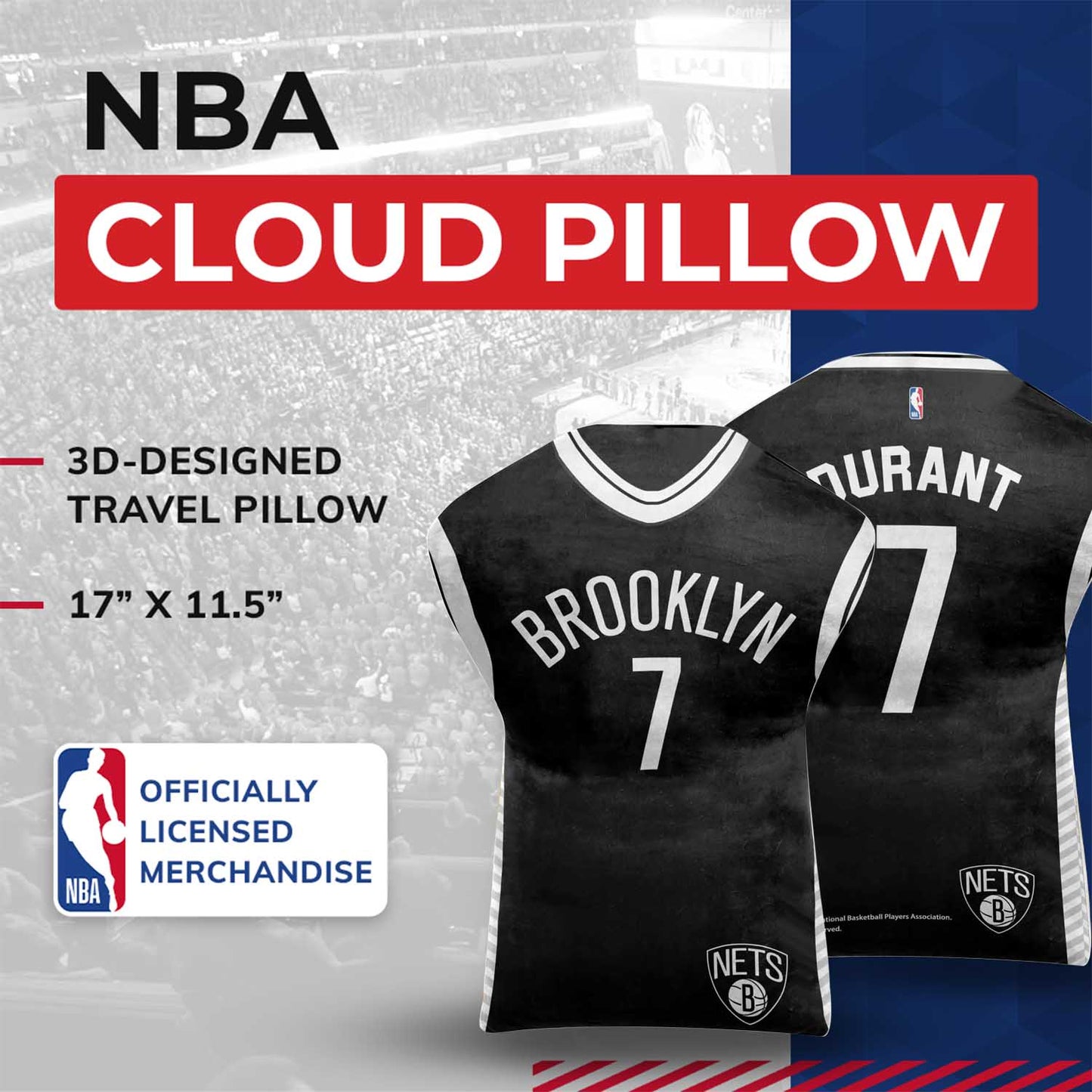 Brooklyn Nets NBA Travel Kevin Durant Jersey Cloud Pillow Bedding Accessories - Black