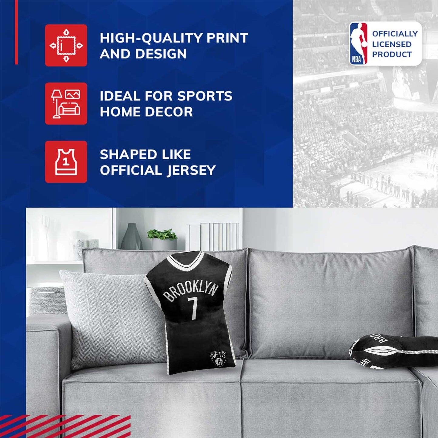 Brooklyn Nets NBA Travel Kevin Durant Jersey Cloud Pillow Bedding Accessories - Black