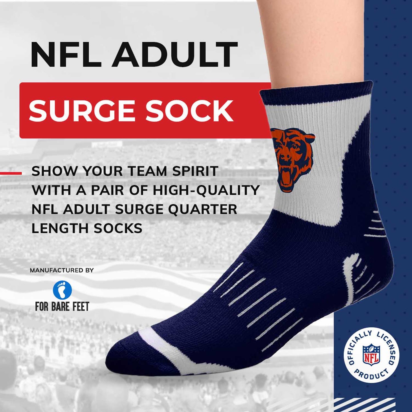 Chicago Bears NFL Performance Quarter Length Socks - Navy