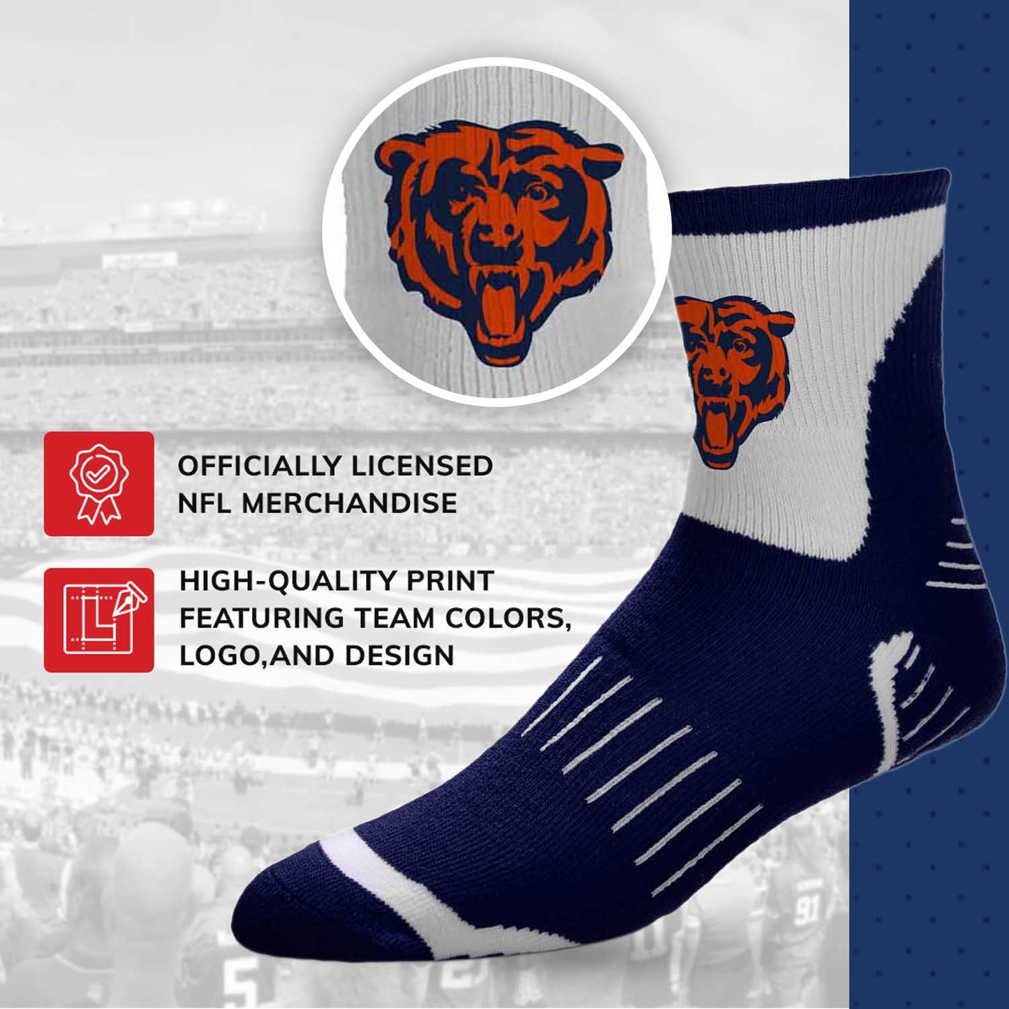 Chicago Bears NFL Performance Quarter Length Socks - Navy
