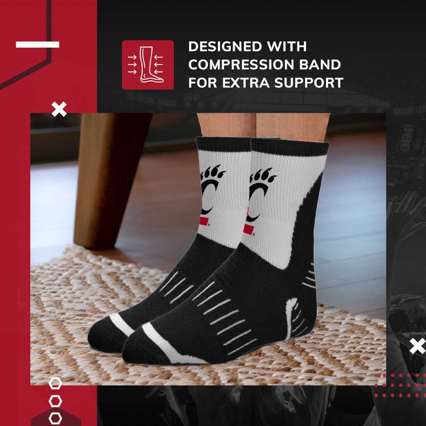 Cincinnati Bearcats NCAA Youth Surge Team Mascot Quarter Socks - Black