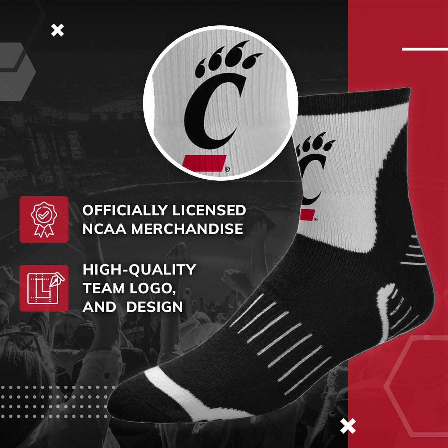Cincinnati Bearcats NCAA Youth Surge Team Mascot Quarter Socks - Black