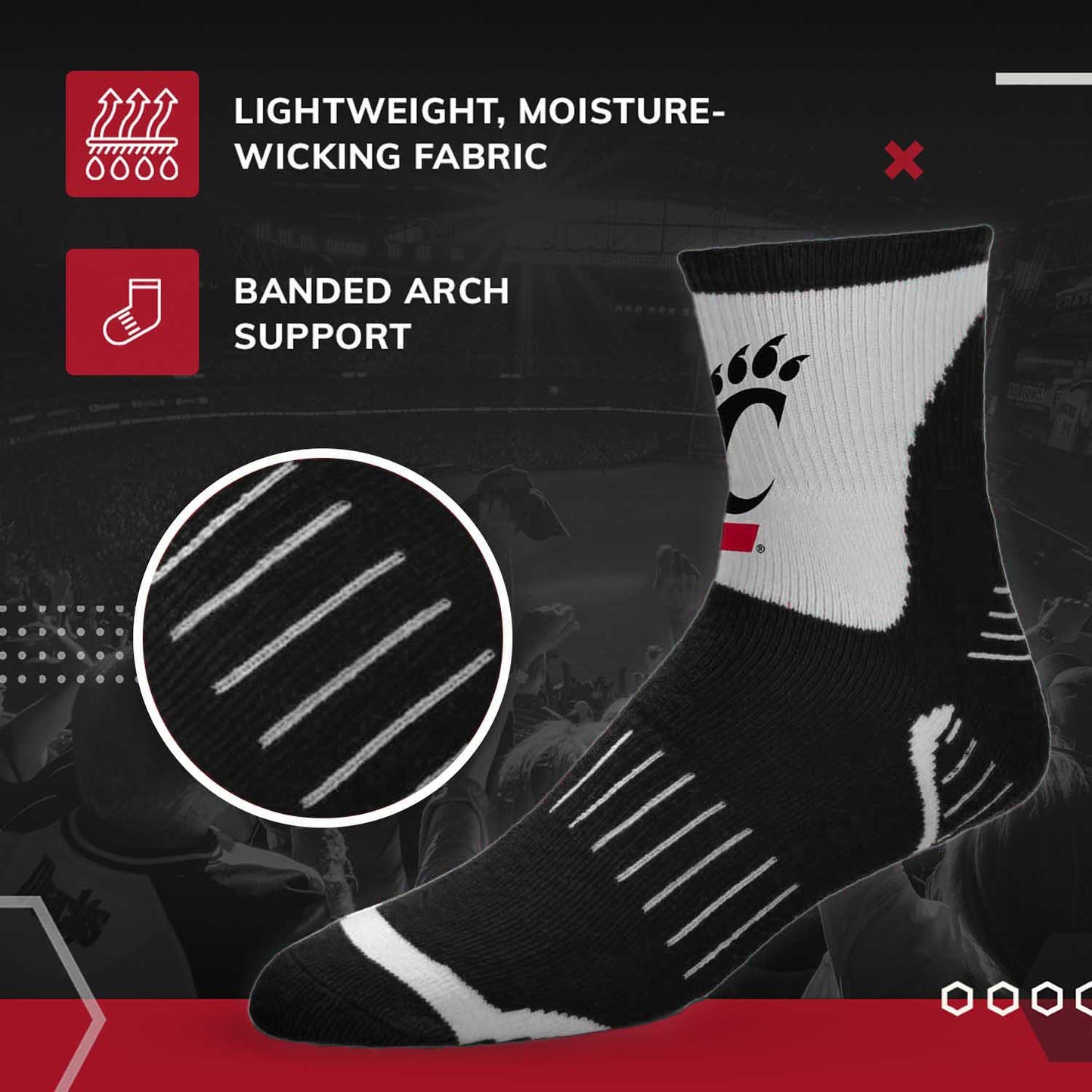 Cincinnati Bearcats NCAA Youth Surge Team Mascot Quarter Socks - Black